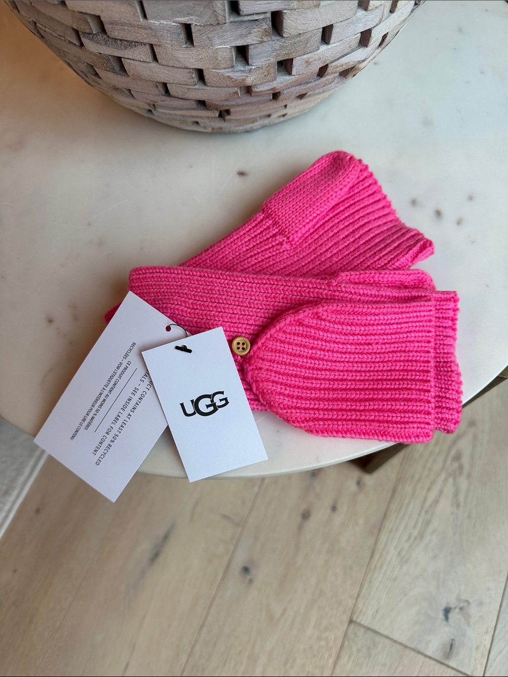 UGG Bright Pink Knit Convertible Mittens